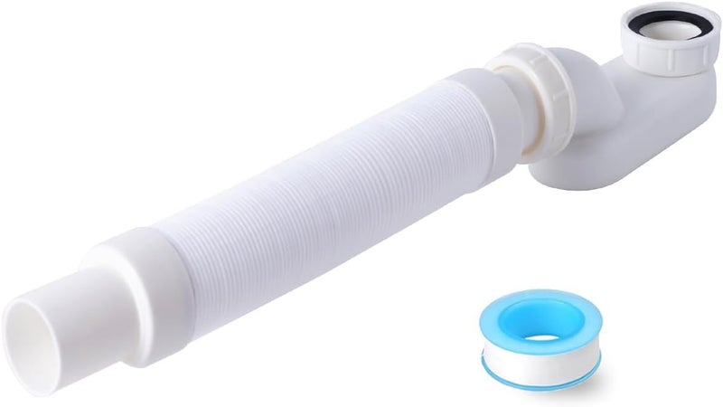 Cinsda Bathtub Shower Drain Pipe, Low Profile Flat 1 1/2 P Trap Kit Flexible Freestanding Tub Drain for Bath - Image 1